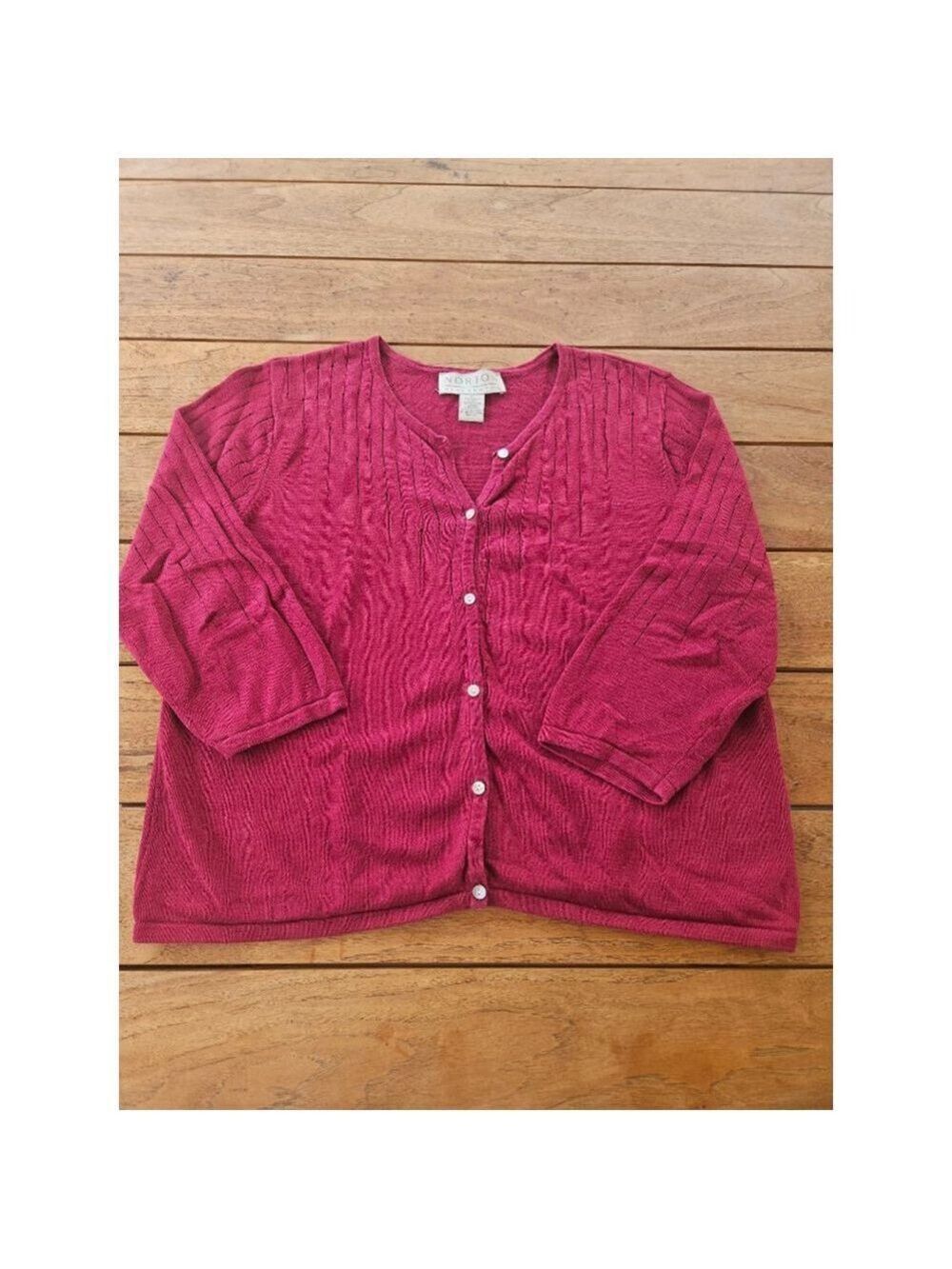 Vintage Norton McNaughton Linen Cotton Cardigan L Pink 3/4 Sleeve